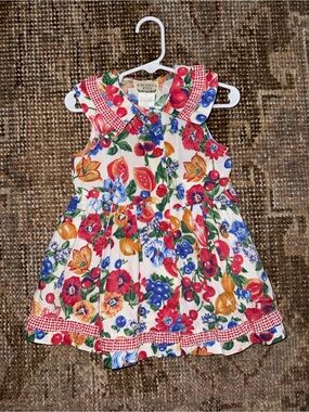 Rachel Floral Print Sleeveless Girls Dress - Red/Blue/Yellow
